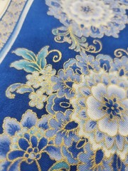4.4 Yards Blue Gold Floral Stripe Hi-Fashion Fabrics Quilt Cotton Fabric 44″ W