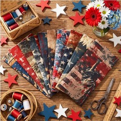 10 Pcs Vintage Patriotic Fabric Bundles 20 x 20 Inch Red Blue White 4th of Ju…
