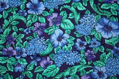 BLUE AND PURPLE FLOWERS ON NAVY – WINDSOR FROM HOFFMAN – 100% COTTON FABRIC
