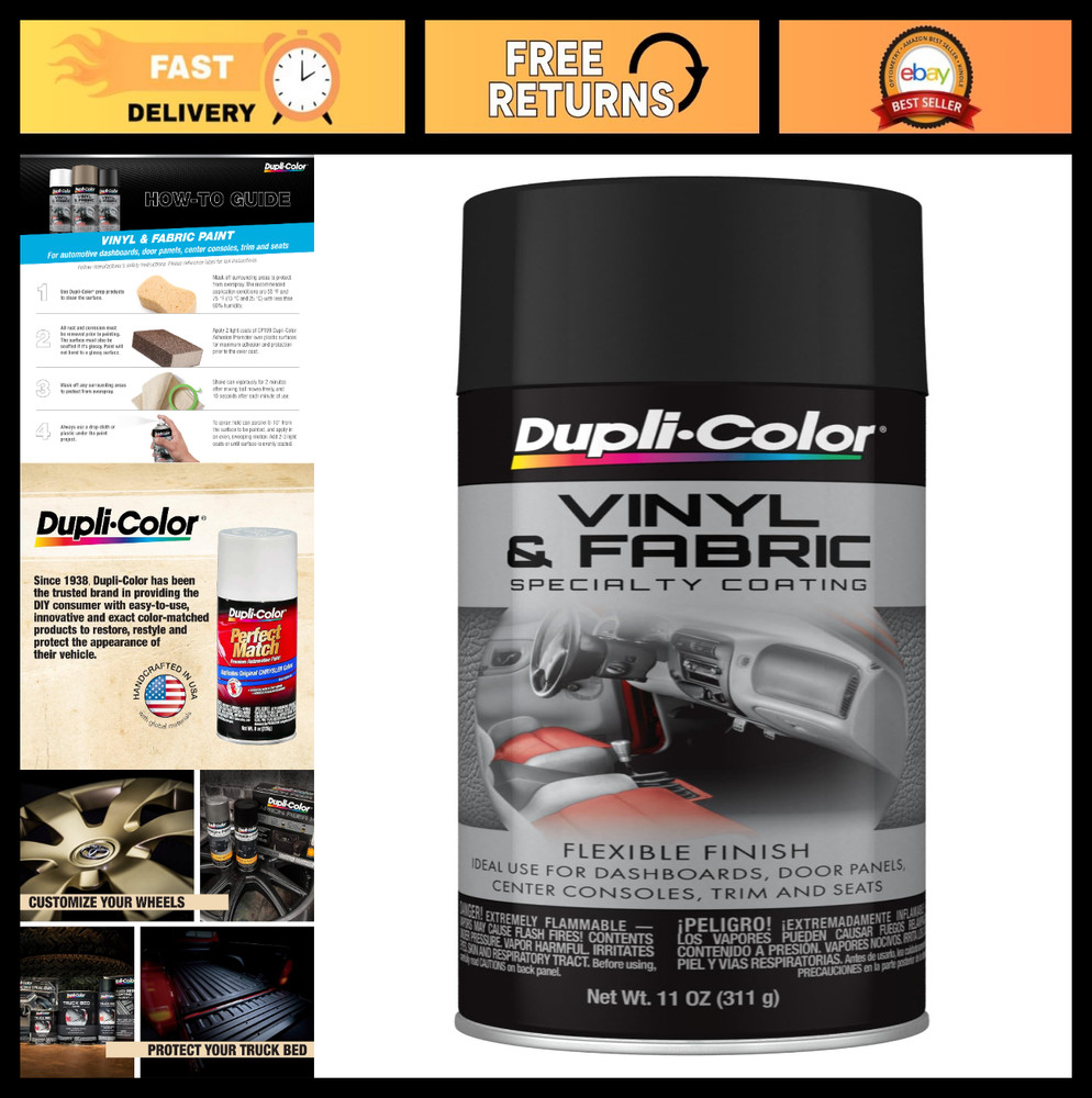 Vinyl & Fabric Spray Paint, Flat Black, 11 oz – Durable, Quick-Dry, Multi-Surfac