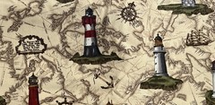 Robert Kaufman Cotton Fabric BAYSHORE Collection Lighthouses Nautical 4 Yds