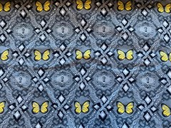 TOP DRAWER FABRIC~Secret Garden~KEY HOLE~Gray Black Yellow~BUTTERFLIES~42×85~