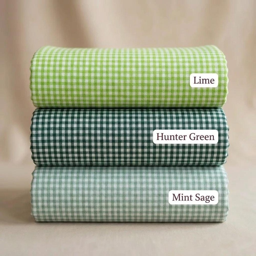 Green Gingham Fabric Poly Cotton 1/8 Inch Small Check 60 Inch Wide