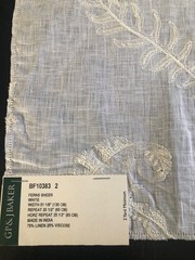 GP & J BAKER Ferns Sheer in White 16 1/4 x 17 3/4″ Linen Fabric Sample