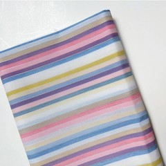 Vintage Pastel Rainbow Stripes Fabric with Metallic Silver, Cute Kawaii Fabric