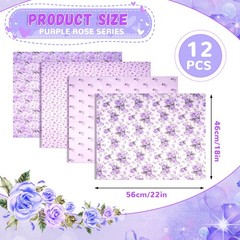 12pcs Purple Printed Polyester Quilting Fabric Bundles 18″x22″ for DIY Crafts