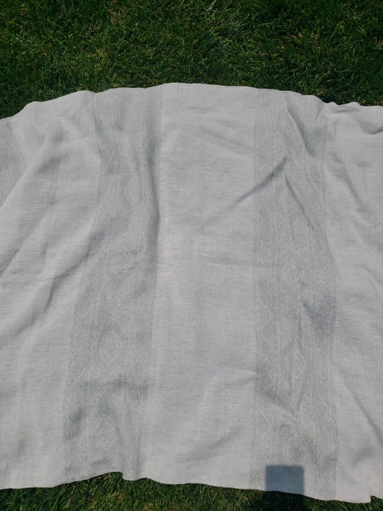 COWTAN & TOUT Brenta Stripe Aqua White 36″ x 50″ 100% Linen Fabric Sample B1