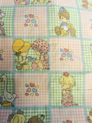 VTG `06 Precious Moments by Spectrix Gingham Pastel Cheater Quilt Babies BTFQ