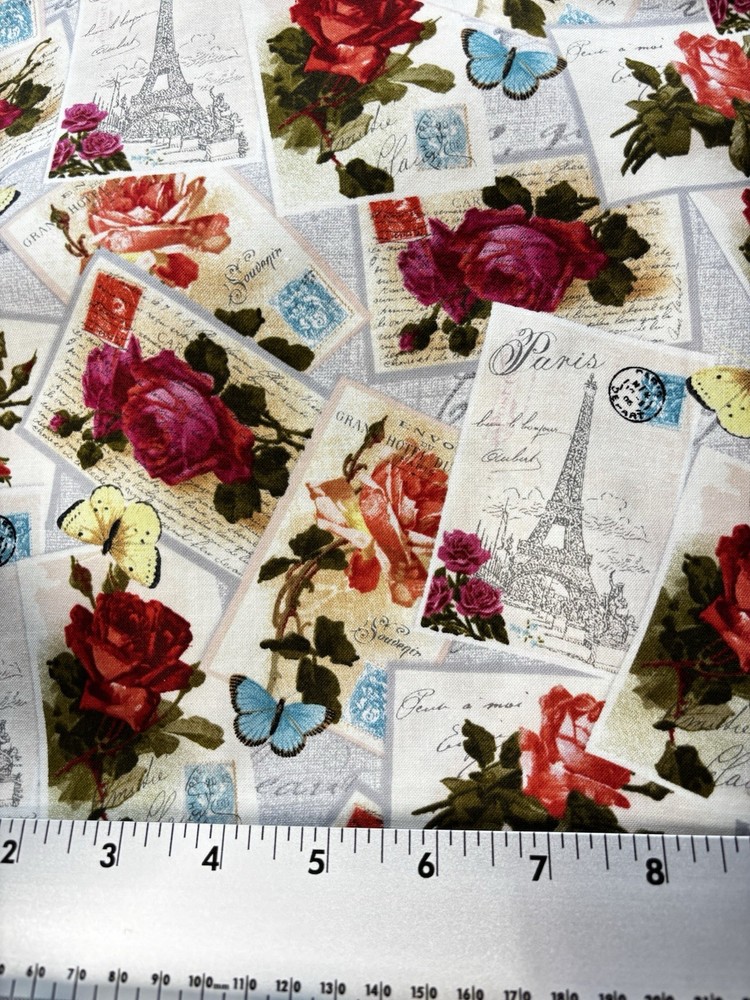 Paris Postcard By Buttercream Shabby Chic 100% Cotton Quilting 1/2 Yard Rose