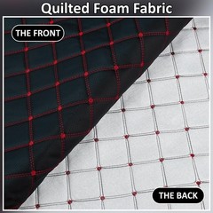 Quilted Foam Faux Leather Fabric 2.1 Yards, 61″ Diamonds Pattern, Red Stitch for