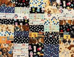 Set Of 40 Assorted “Doggie” Print 5 X 5 Inch NEW Quality Washed Fabric Squares