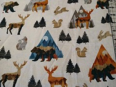 REMNANT Forest Animals Mountains Wildlife Cotton Quilt Fabric 12″x12″ Brown Teal