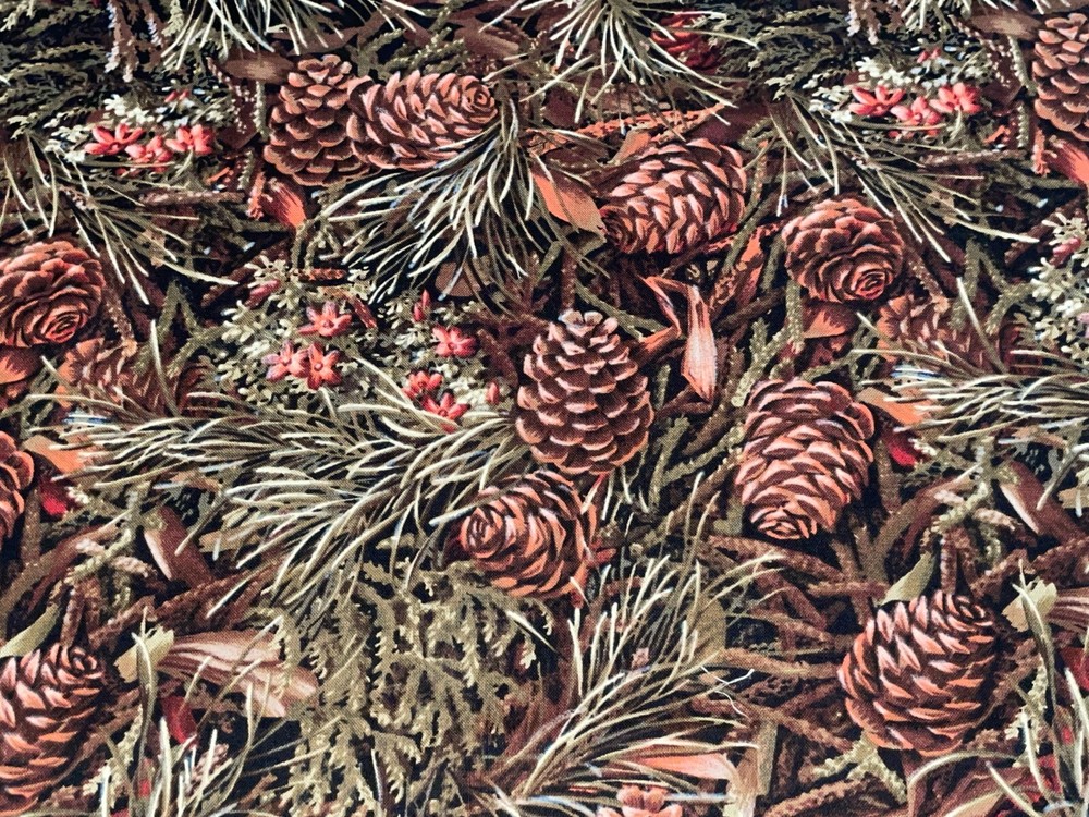 1/2 Yd Pine Cones Branches Needles Green Brown Cotton Fabric Japan Hobby Lobby