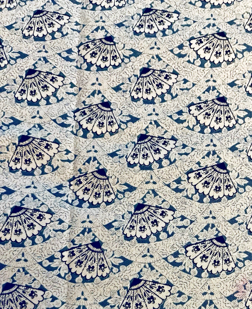 VTG Victorian Fans with Floral Design in Blue Black & Gray 41″x10″ Remnant