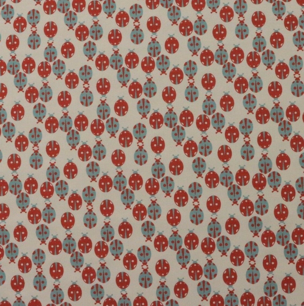 PREMIER PRINTS LADYBUG FORMICA RED BLUE INSECTS NOVELTY FABRIC 6.5 YARDS 54″W