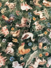 LIL FARMERS FARM ANIMALS ON GREEN HORSE PIG COW Cotton Fabric QT HALF YD
