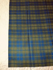 Blue/green plaid in medium weight looser weave synthetic fiber, 38″Lx54″W