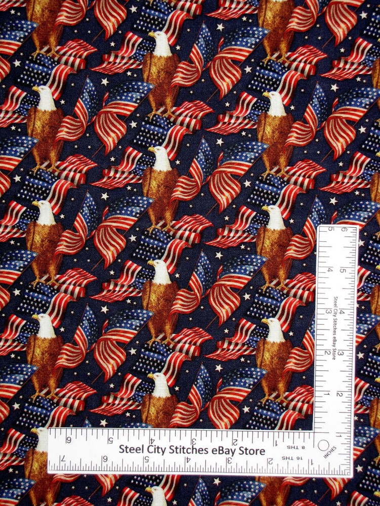 Patriotic American USA Eagle Flag Star Fabric By Yard Cotton Springs CP69629