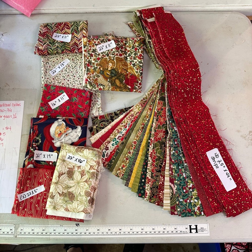 Christmas Holiday Quilting Fabric Bundle Jelly Roll Strips Remnants Santa Angel