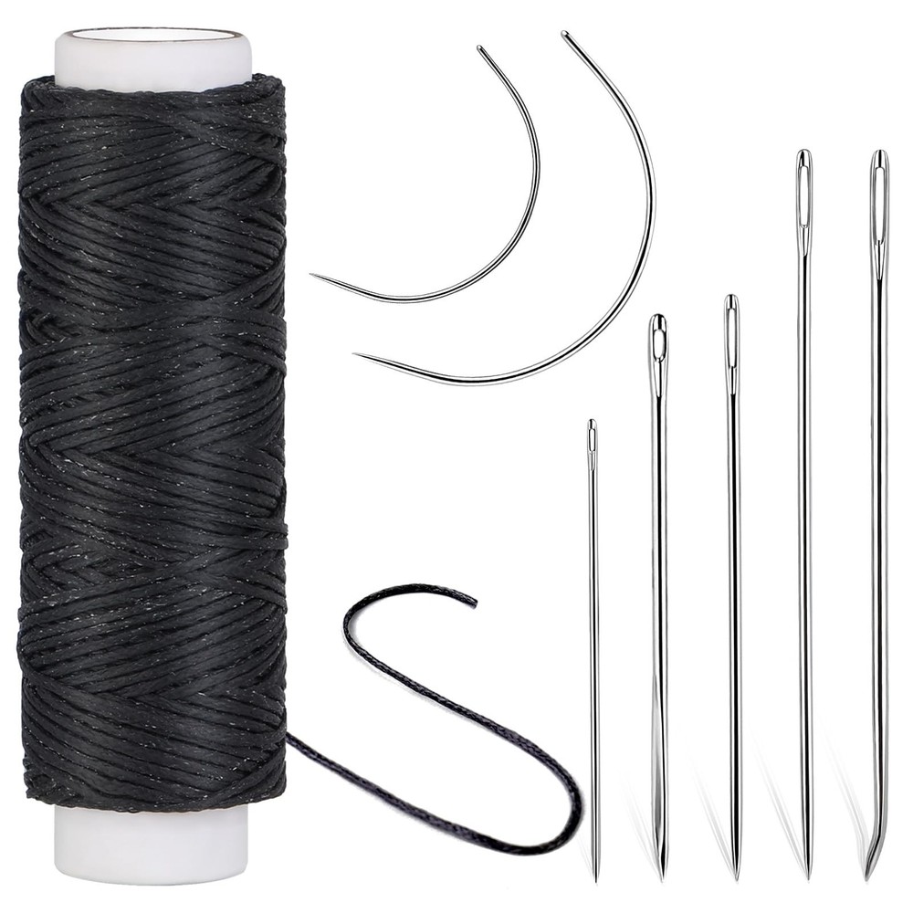 Ftyiwu Waxed Thread, Upholstery Needle and Thread 32 32Yard, Original Black