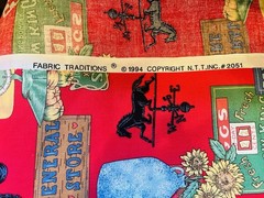 Vintage 1994 Cotton Fabric Red General Store Icon Weathervane Signs Farm Country