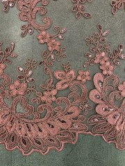 Melody DUSTY PINK Polyester Floral Embroidery with Sequins on Mesh Lace Fabric