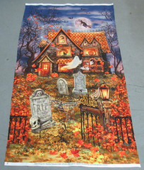 Timeless Treasures quilt-craft fabric HAUNTED HOUSE PANEL 2/3 yd (cd-3230)Scary!