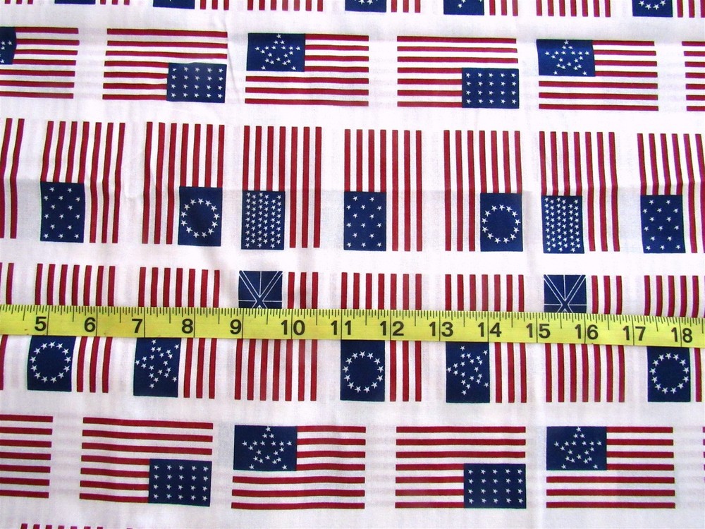 1 7/8 yd Cotton Fabric White with American Flags All Over