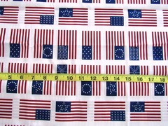1 7/8 yd Cotton Fabric White with American Flags All Over