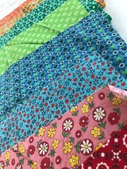 Vintage Quilt Fabric Calico Assorted Patterns Leaf/ Paisley Shape Printed Back