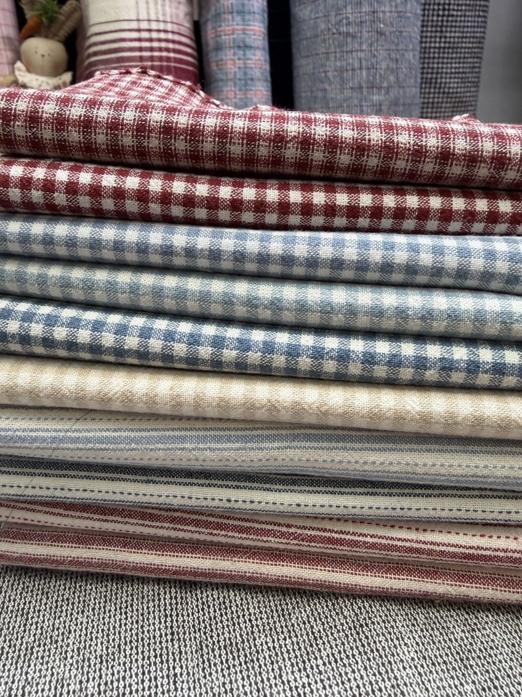 10 pcs Rustic Yarn Dyed Cotton Stripe Gingham Fabric 14” x 21” Sewing Craft