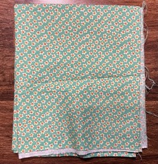 Vtg Calico Tiny White/Yellow/Orange Flowers On Green Fabric 1 Yard X 44in