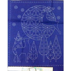 Patchwork Sewing Fabric Sashiko Christmas Navy Panel 60x137cm