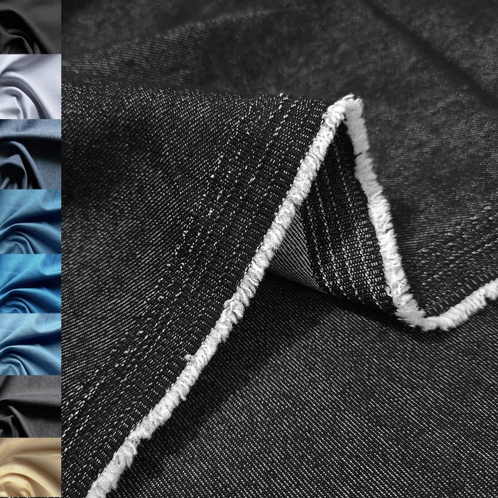 2-Yards 8 Oz Gray Black Denim Fabric for Sewing, Crafting|Stylish Denim Fabric |