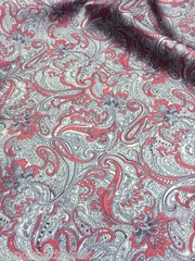 Paisley Print NON-STATIC Viscose Satin Feel Material Fabric BTY – Burgundy Ivory