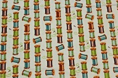 Sewing Fabric quilt Cotton 44″ x 1/2 yd Black Gray Spools of Sewing Thread