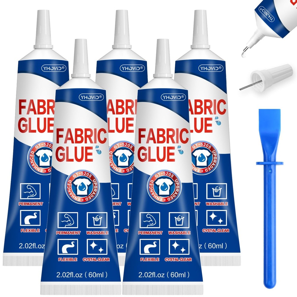 5x 60ML Fabric Glue Clear Permanent Washable Liquid Stitch for Clothes Patches