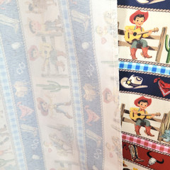 Child Western Theme Print Fabric Cowboy Cowgirls Horses Fence Boots More 108×61″