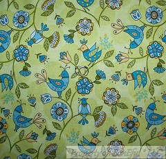 BonEful FABRIC FQ Cotton Quilt Green Blue Spring BIRD Leaf Flower Tree Dot BOHO