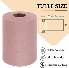 Dusty Rose Tulle Fabric Roll 6 Inch by 100 Yards (300 Feet) Sheer Netting Spool
