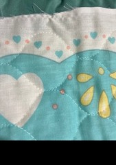 Vintage Baby Quilt panel Jumping Lambs Pastels Hearts Yellow Blue Pink Quilted