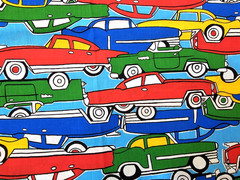 Vintage BRIGHT MULTICOLOR CARS VEHICLES KIDS NOVELTY COTTON FABRIC 2 Yards x 44″