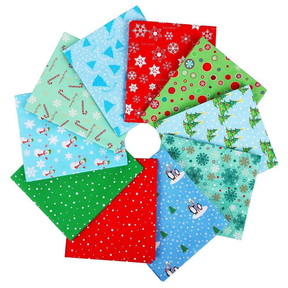 10 Pcs 100 Cotton Quilting Fabric Bundles Fat Quarters 18×21 Christmas