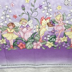 Leslie Beck Border Fabric Fairies Flowers Purple Springs Creative 2yds 34″ x 44