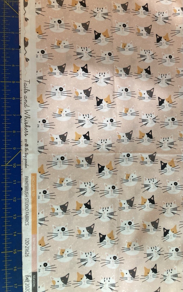 1 Yard Cut Paintbrush Studio Fabrics Cat Print Fabric, Pink White Black