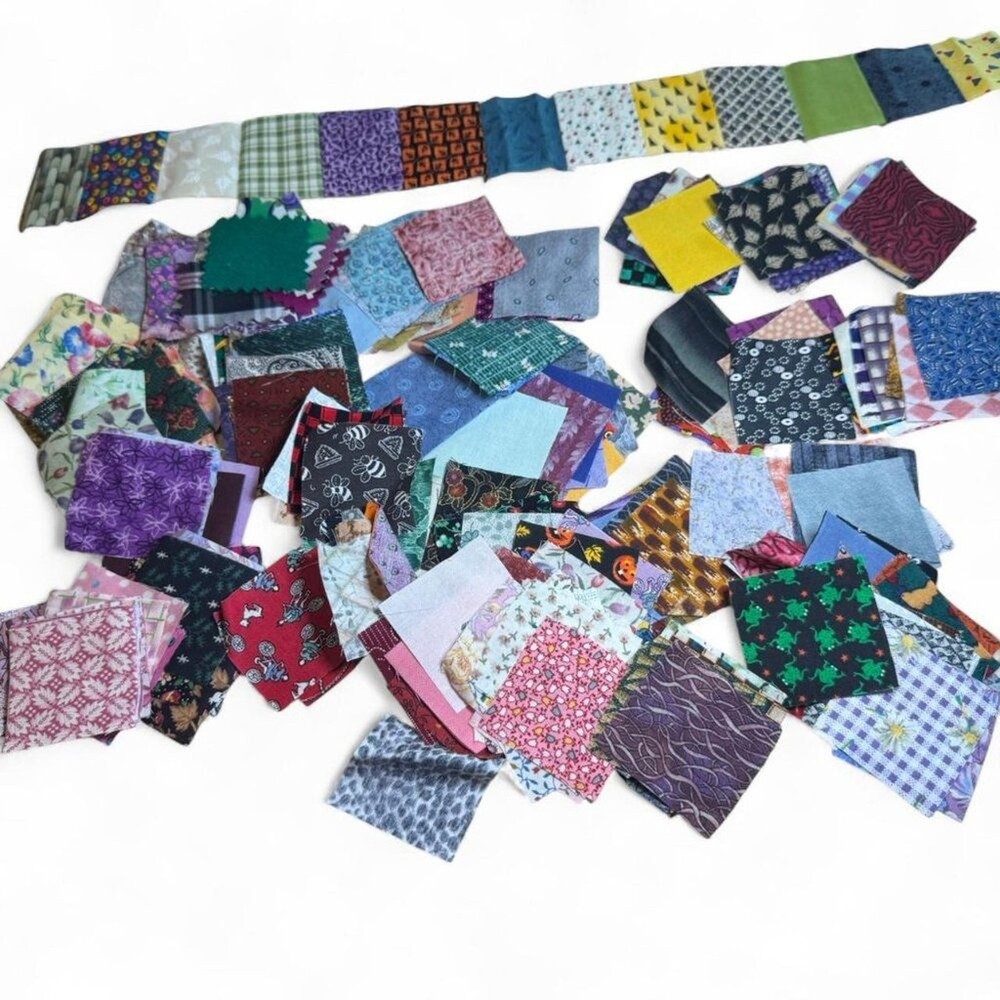 VTG 2 Inch Craft Fabric Squares Mixed Scrap Quilt Pieces Junk Journal Crafting