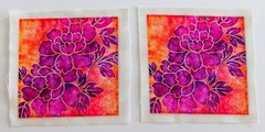 Pink Flowers On Orange Background – 2 Pieces Picture 4 1/4″ x 4 1/4″