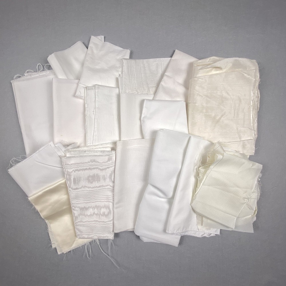 White Cream Fabric Remnants Lot Mixed Textures Satin Moire Craft Sewing Scraps