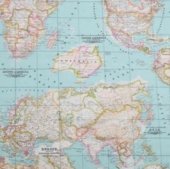 WORLD MAP 2 Globe Atlas Furnishing Fabric Cotton Material 55” wide SKY BLUE