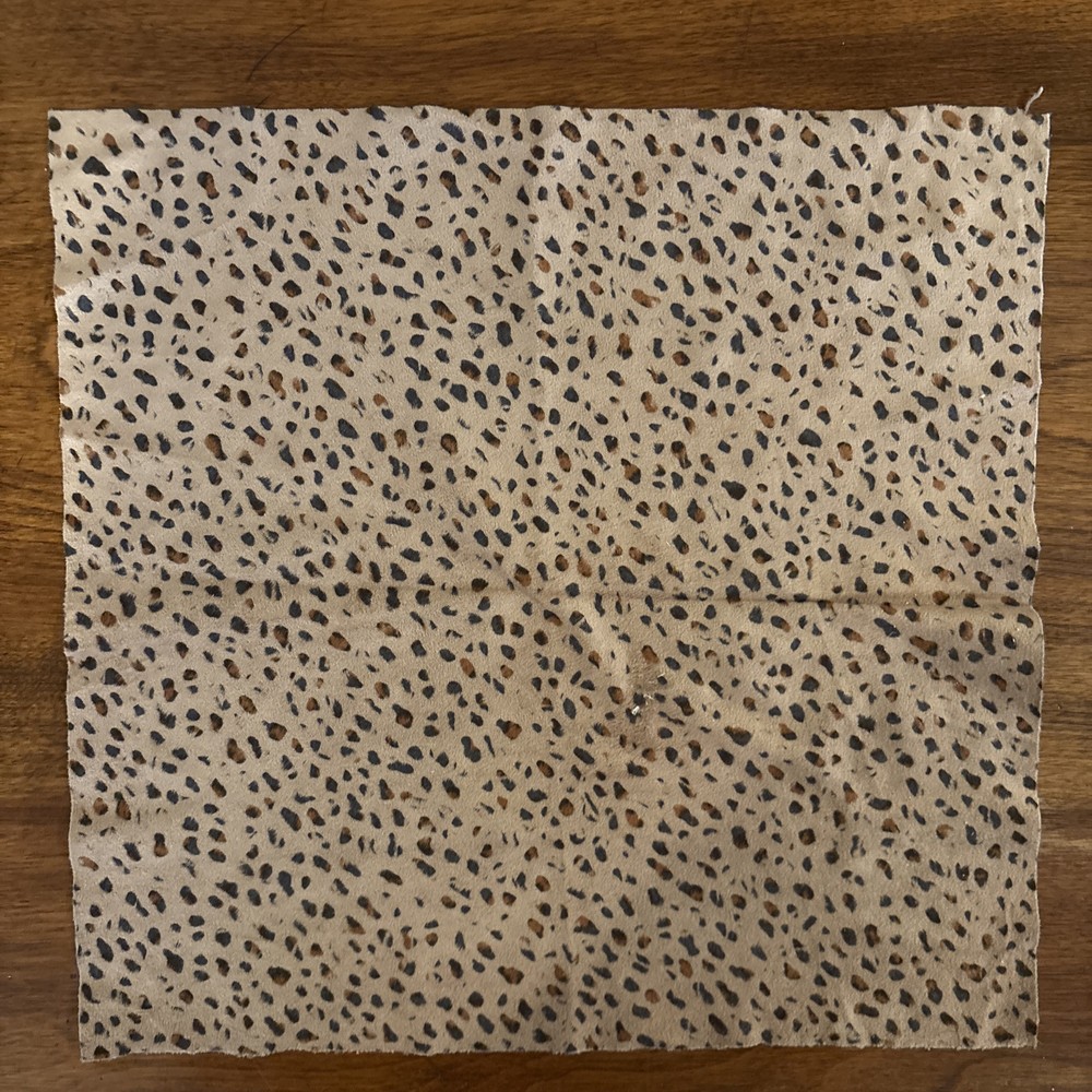 Faux Ultrasuede Remnant Tan w/ Brown Blotches Print 13″ x 19″ usable dimensions